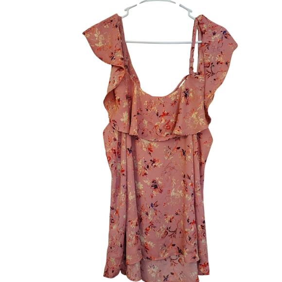 Torrid Shirt Size 2 2x Pink Flowers Cold Shoulder Criss Cross Neck Romantic Cute - Picture 4 of 7